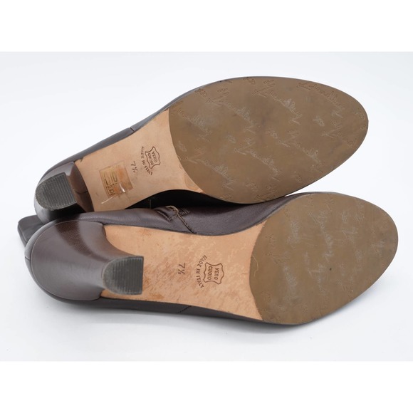 Marchez Vous Booties Womens 7.5 Brown Leather Cone Heel Zipper Ankle Boots - Picture 13 of 13